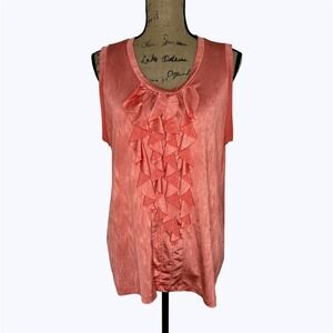 Chicos Ruffle Front Tank Top Coral Pink Sleeveless Shell Summer Layering Sz 3 XL